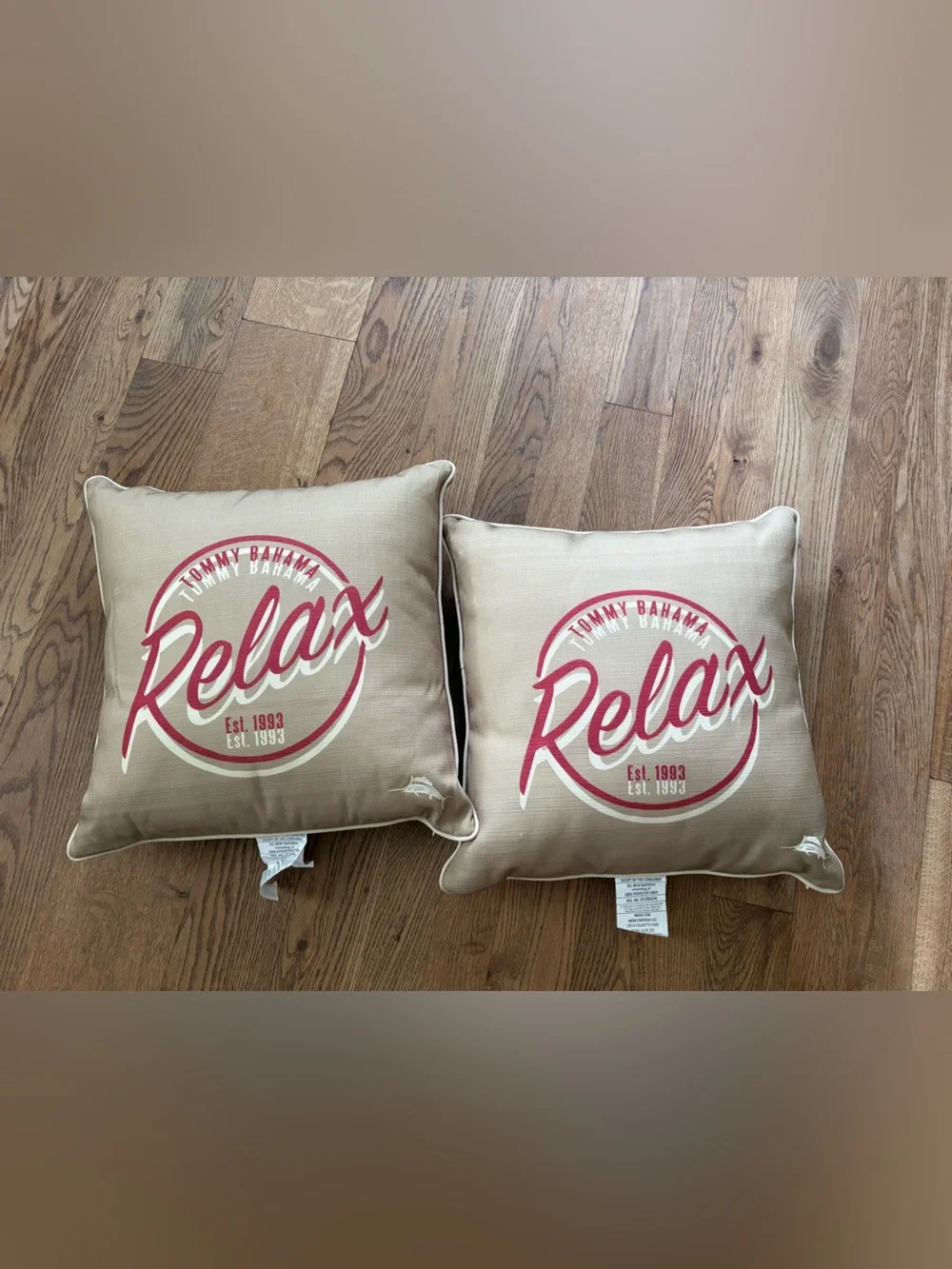 NEW Tommy Bahama Decorative Pillow Set Nautical graphic Theme Relax PAIR TAN RED